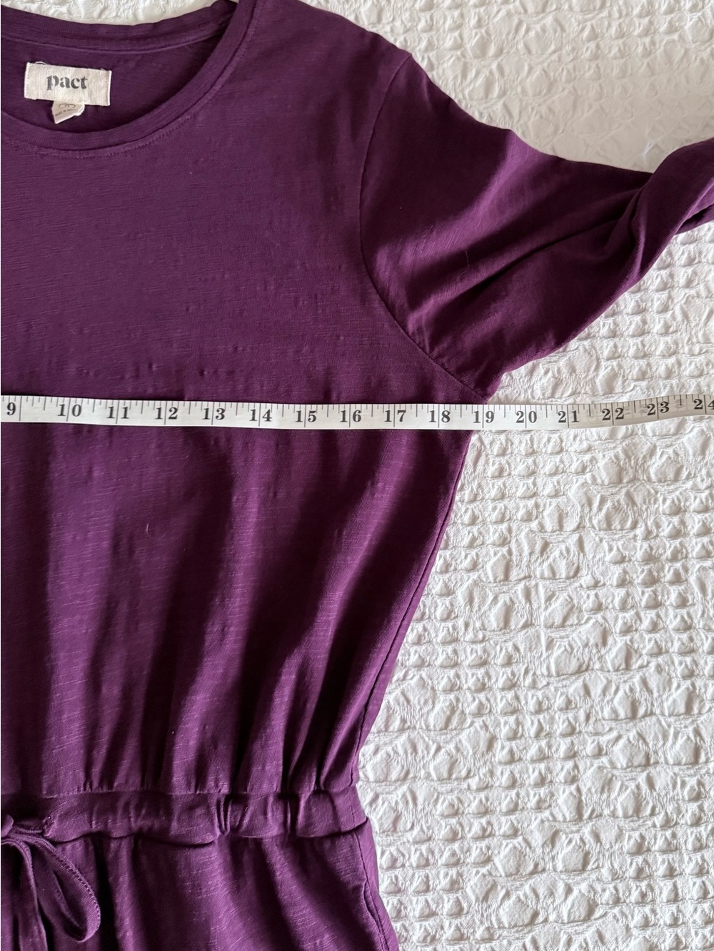 Pact Organic Tie Waist Dress Cotton Slub Purple Womens M Pockets 3/4 Sleeve Soft - Picture 9 of 12